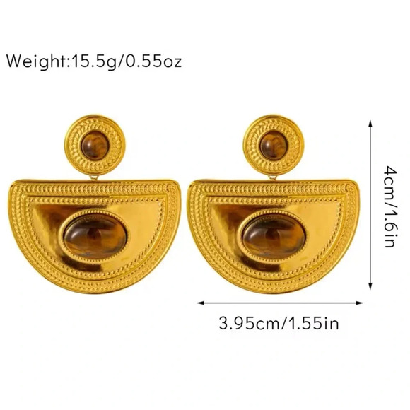 Tiger Eye Medusa 18K Gold Stainless Steel Waterproof Earrings - Picture 6 of 7